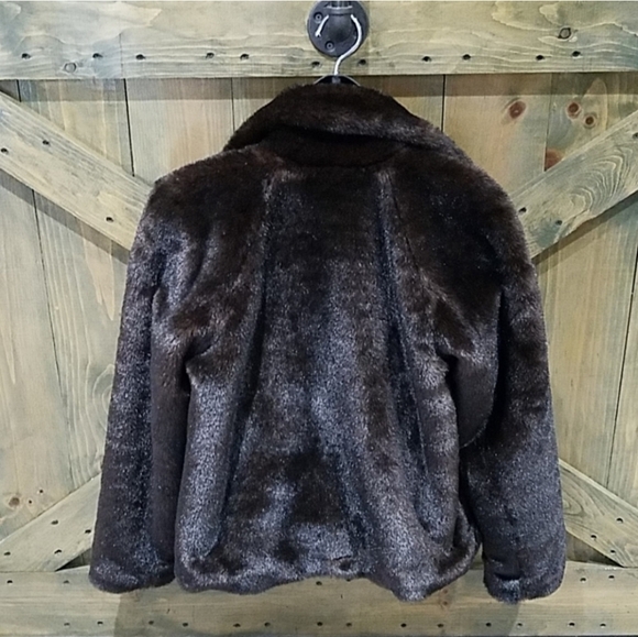 KENNETH COLE NY FAUX FUR DARK BROWN SHORT COAT VEGAN - Picture 5 of 10
